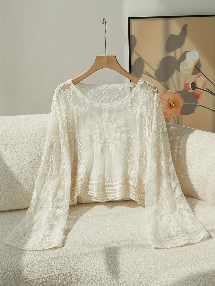 Women's Belly-Baring Bohemian Embroidered Beach Blouse Cover Up