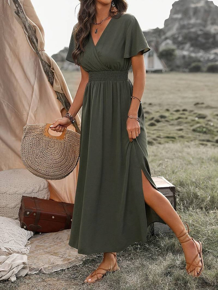 Zinnia | Army Green V-Neck Maxi Dress for Women