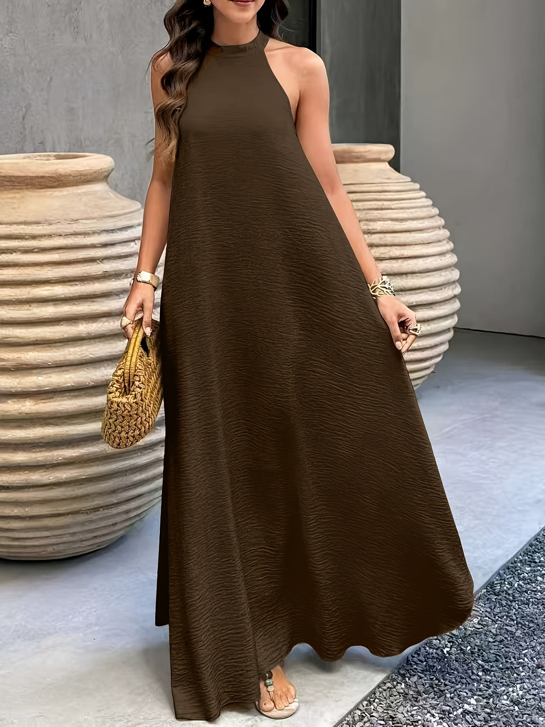 Mily - Chic Boho Summer Brushed Collar Maxi Dress