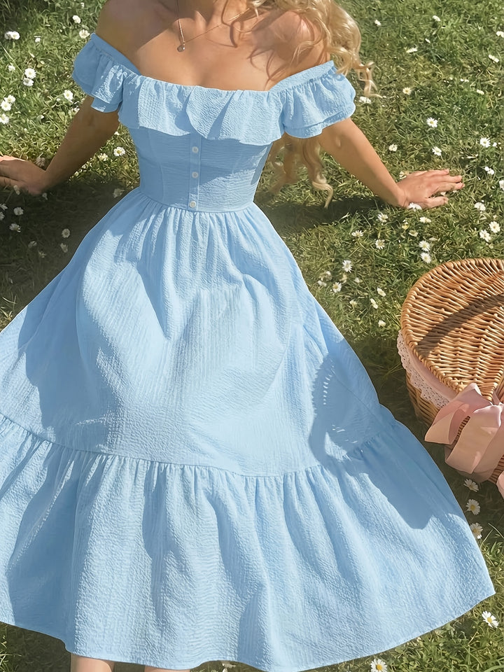 Flora - Women Off-Shoulder Ruffled Waist Maxi Dress