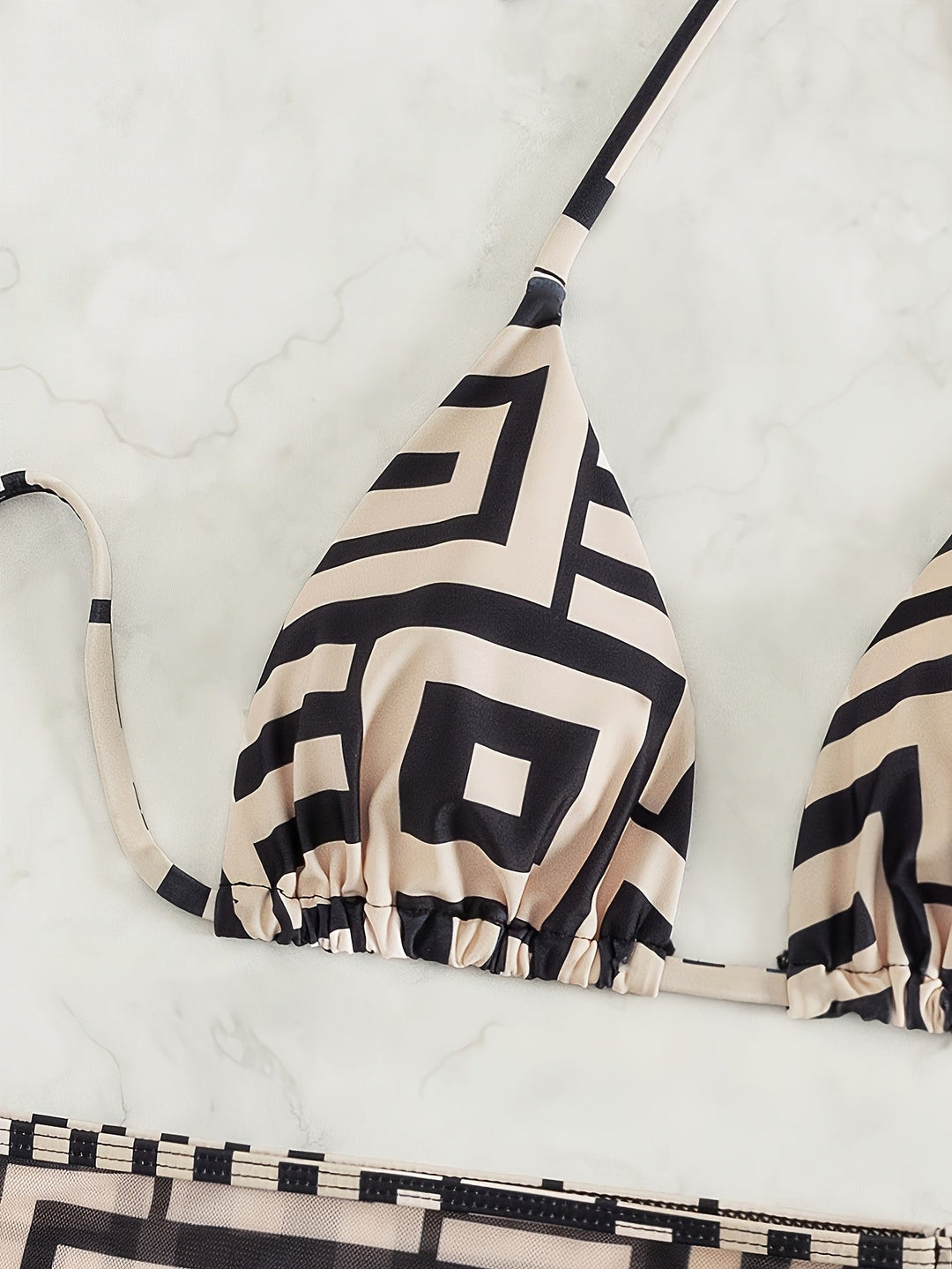 Mina - Women's Geometric Bikini Skirt Set with Headband