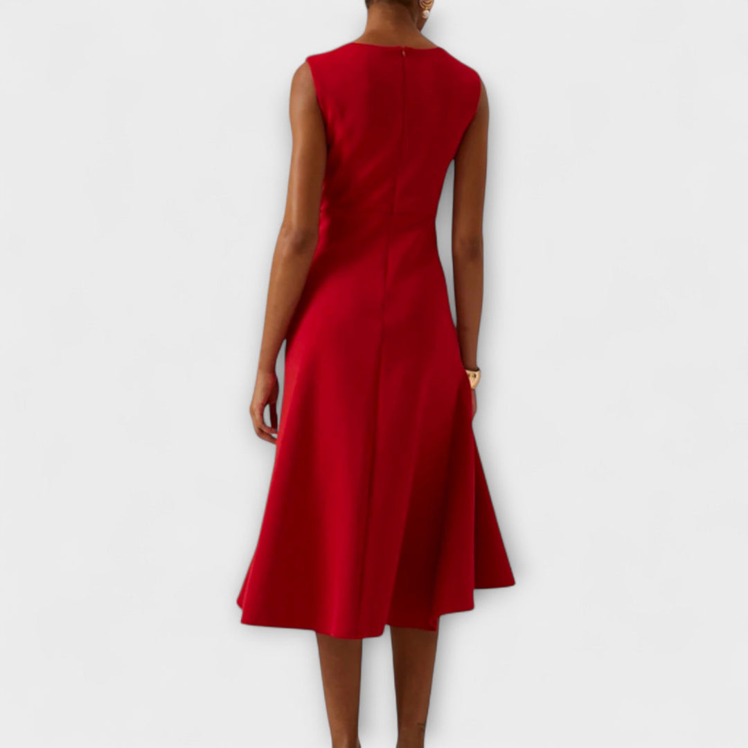 Sheila - Draped Asymmetric Formal Midi Dress