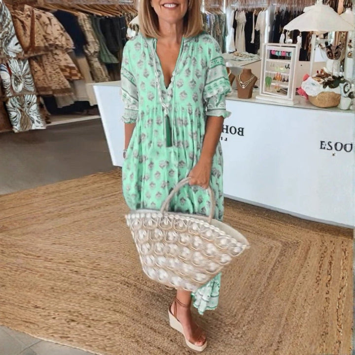 Brooklyn | Women's Boho Printed Tassel Tie Midi Dress