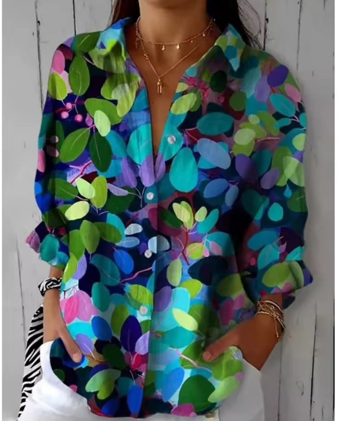 Emery | Women's Colorful Abstract Print Button Down Shirt