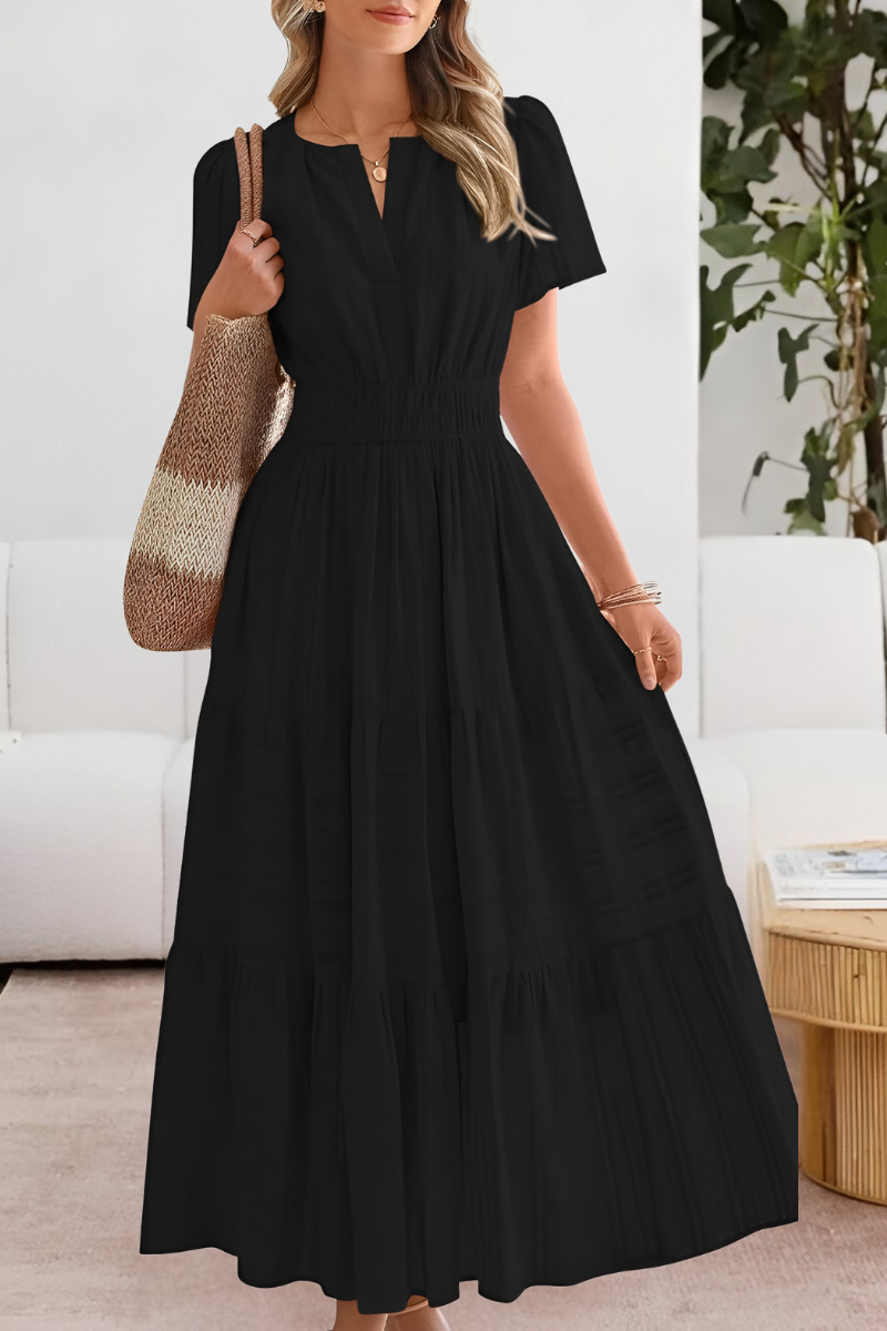 Women’s Summer Cocktail Dress | Short Sleeve Tiered Midi Maxi