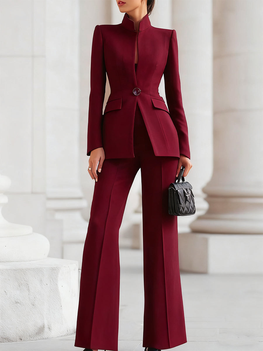 Sorie - Women's Formal Blazer and Wide Leg Pants Suit Set