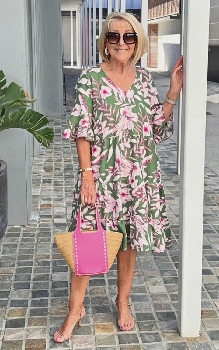 V-neck Printed Tunic Dress