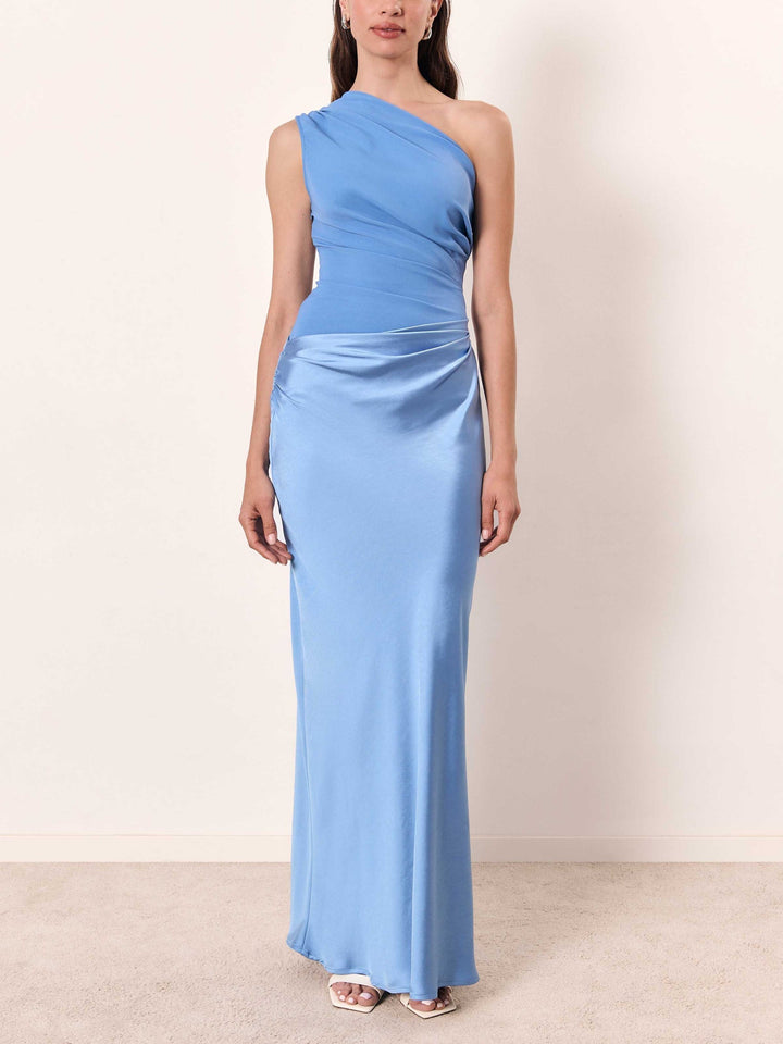 Anne - Elegant One Shoulder Pleated Maxi Dress