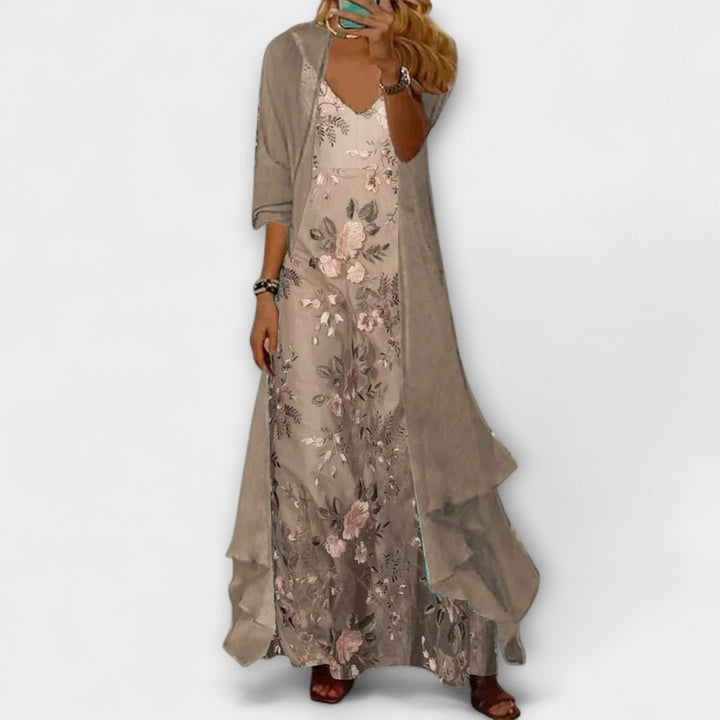 Bryana - Elegant Light Maxi Dress Two-Piece Set