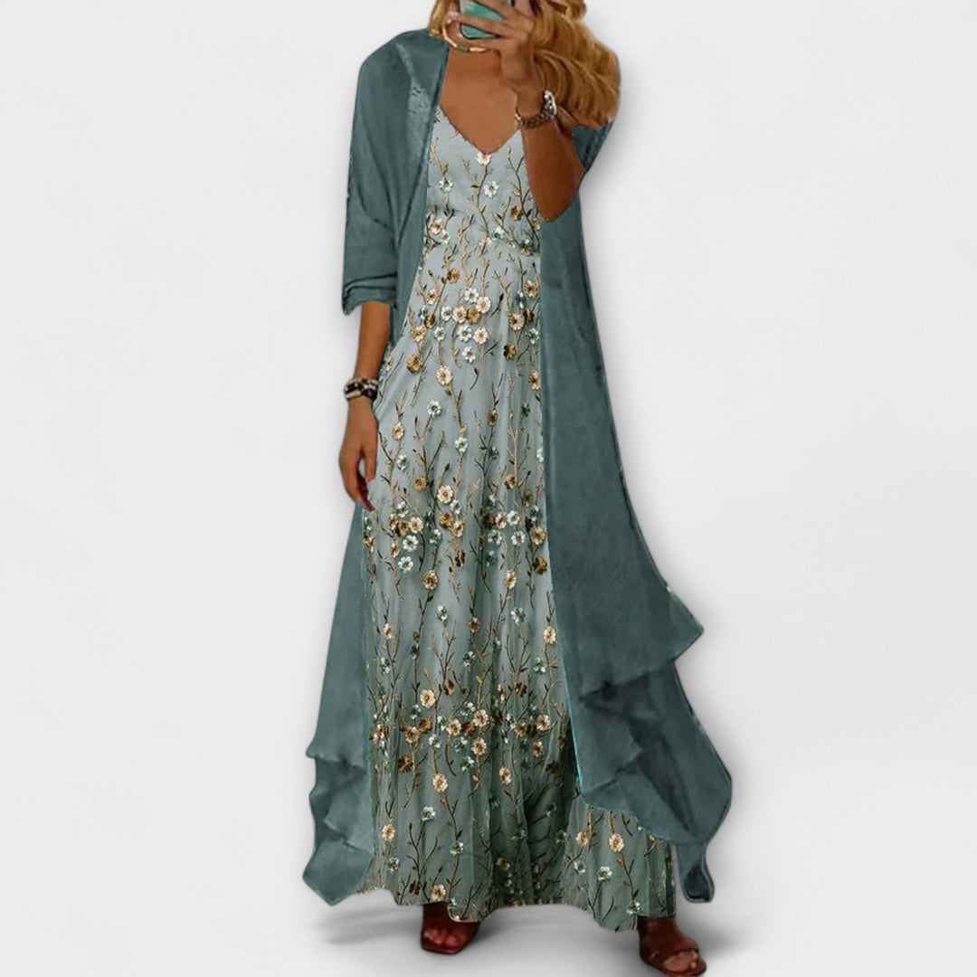 Bryana - Elegant Light Maxi Dress Two-Piece Set