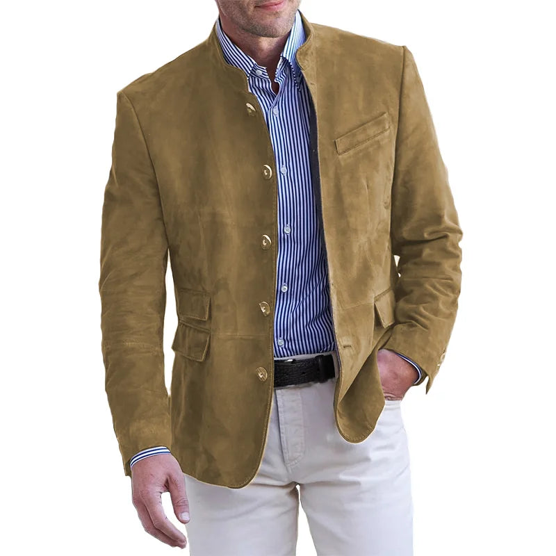 Terrence | Men’s Suede Blazer with Stand Collar and Single-Breasted Closure