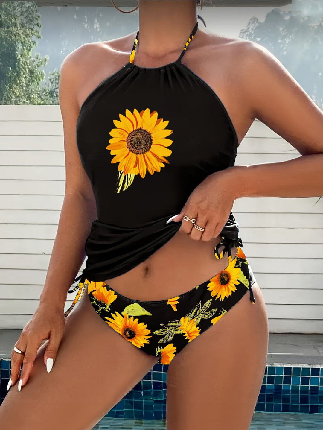 Bloom - Women's Sunflower Halter Tankini Swimsuit Set
