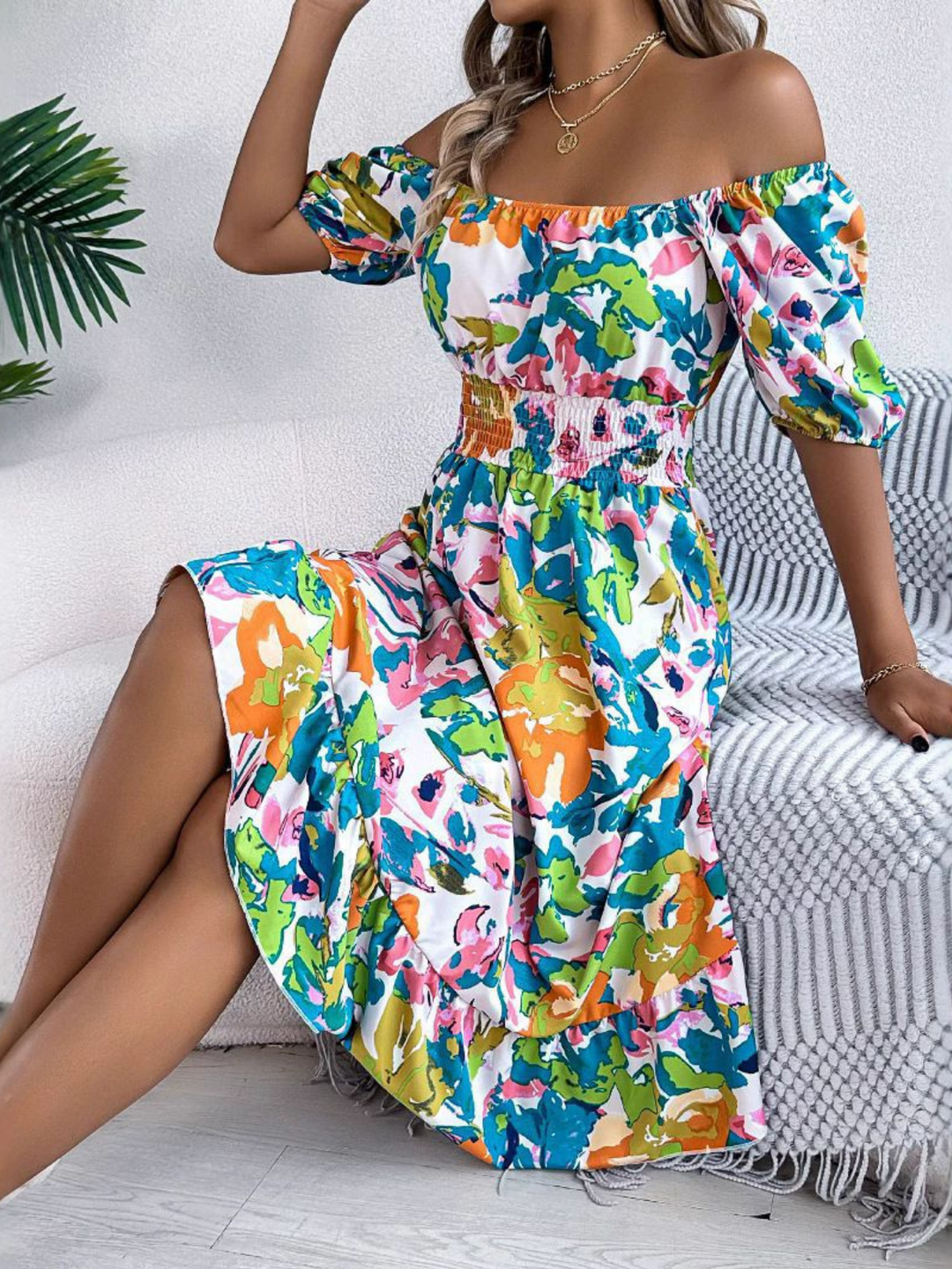 Alyssa | Women's Boho Off Shoulder Midi Dress