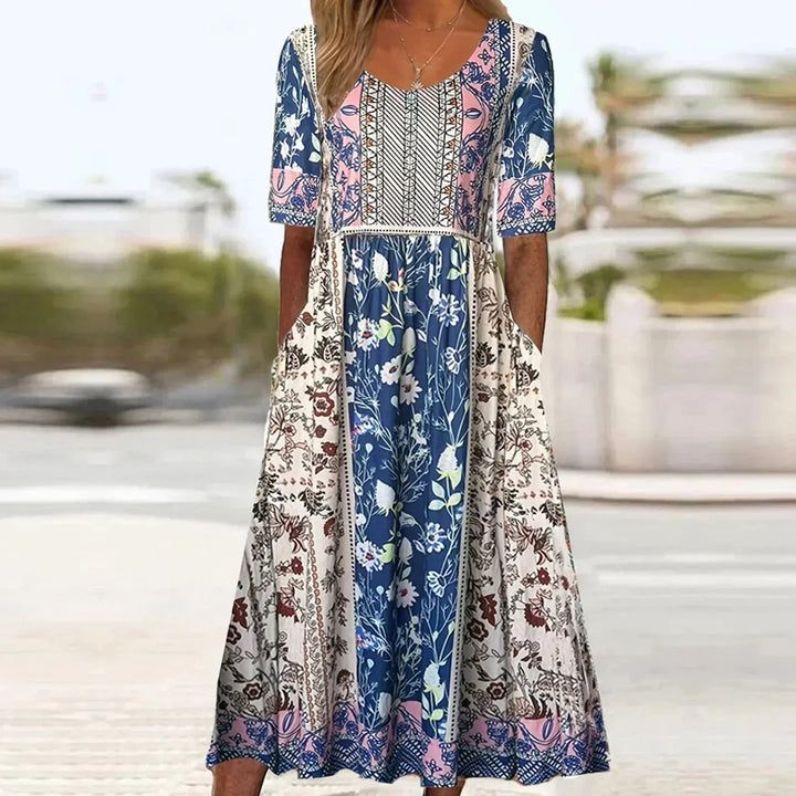 Jessica | Women's Boho Printed Square Neck Midi Dress