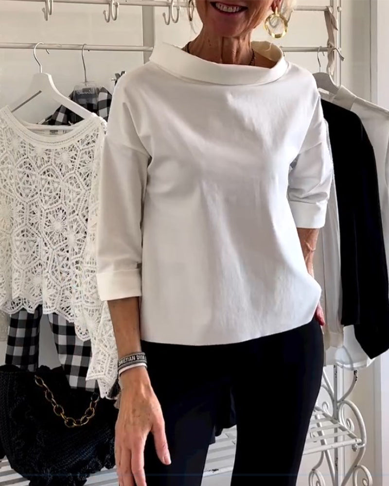 Elaine | Women Casual Wide Lapel Half Turtleneck Top