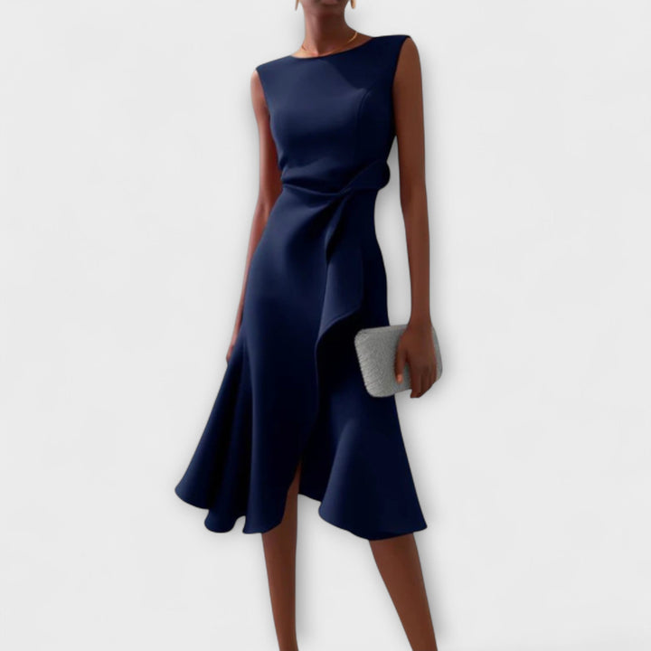 Sheila - Draped Asymmetric Formal Midi Dress