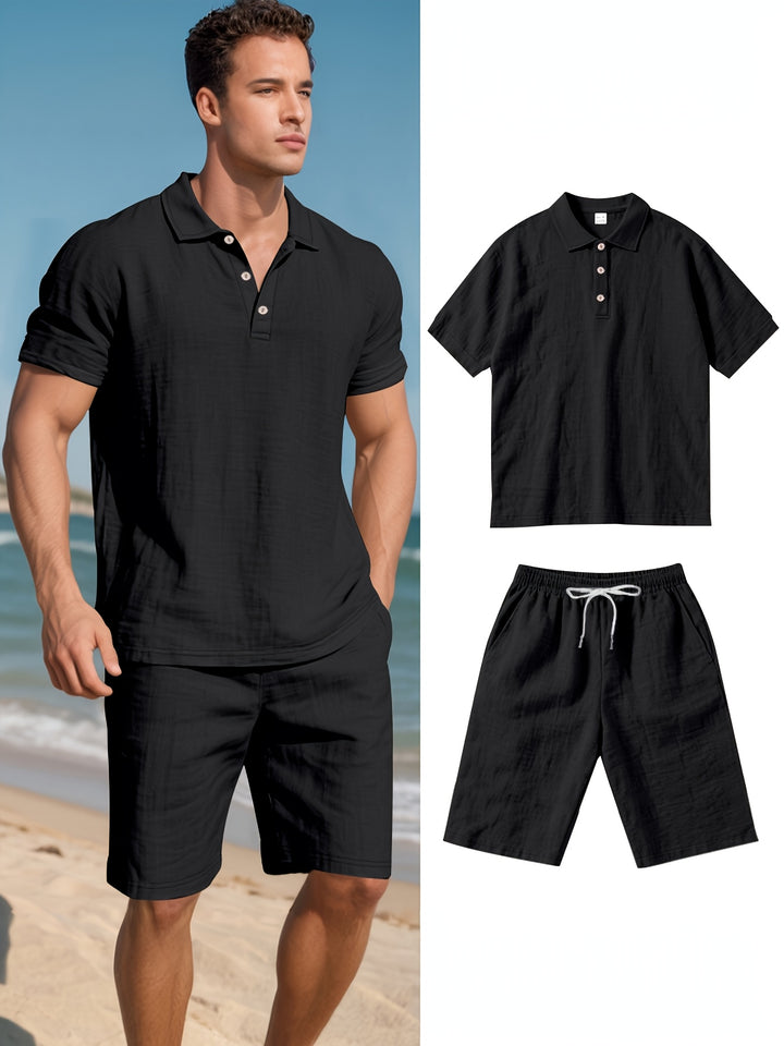 Ross - Men's Linen Premium Polo Shirt And Shorts Summer Set