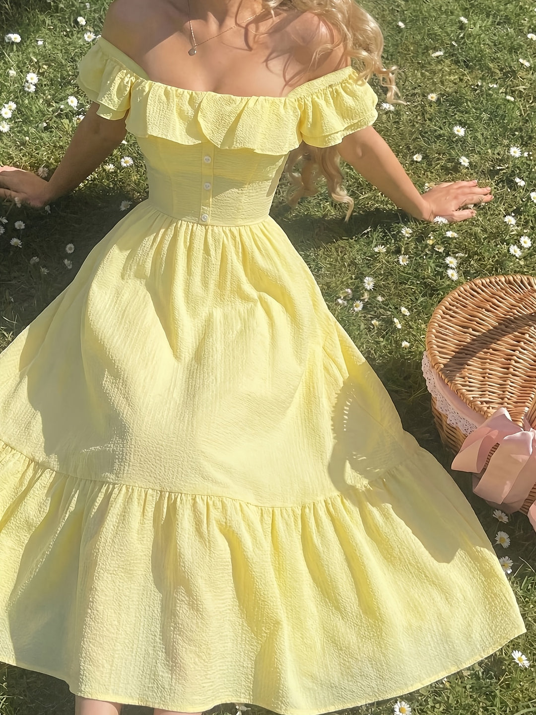 Flora - Women Off-Shoulder Ruffled Waist Maxi Dress