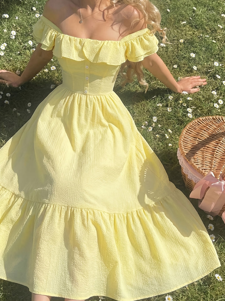 Flora - Women Off-Shoulder Ruffled Waist Maxi Dress