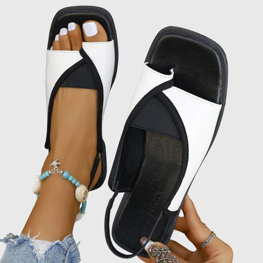 Zarie | Women's Square Toe Colorblock Slip-On Flat Sandals