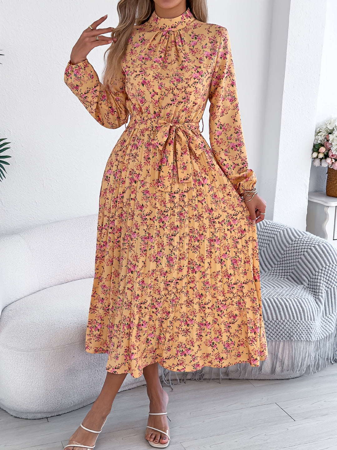 Sky - Floral Pleated Maxi Bridesmaid Dress