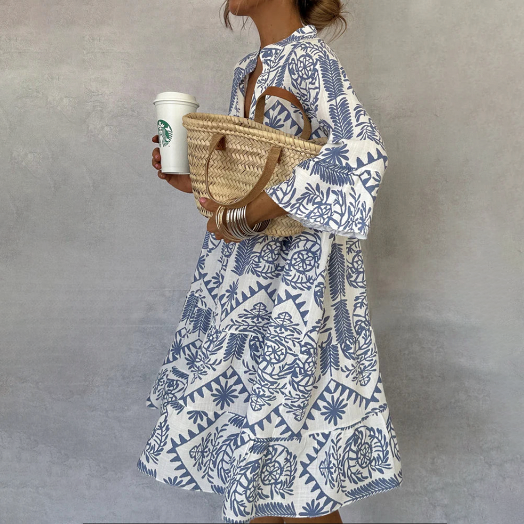 Eleanor | Women's Boho Patterned Long Sleeve Mini Dress