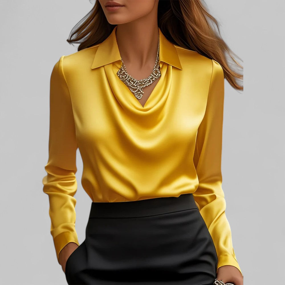 Rose | Women’s Draped Neck Long Sleeve Satin Blouses