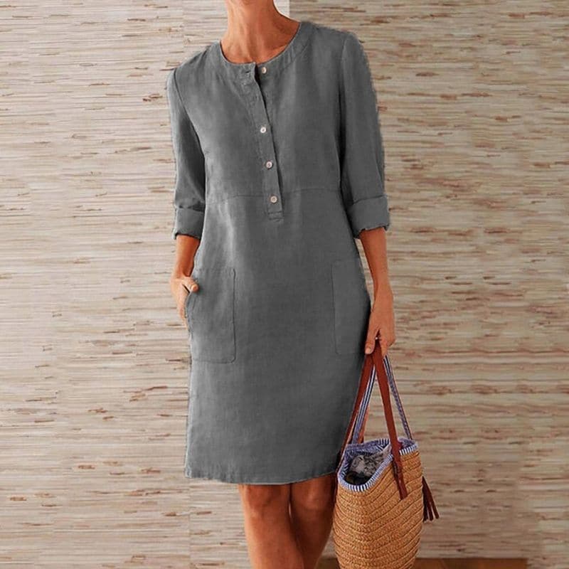 Maria | Chic Button-Front Summer Dress with Side Pockets