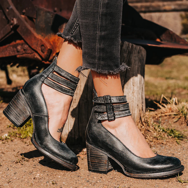 Mey - Elegant Ankle Strap Block Heel Boot