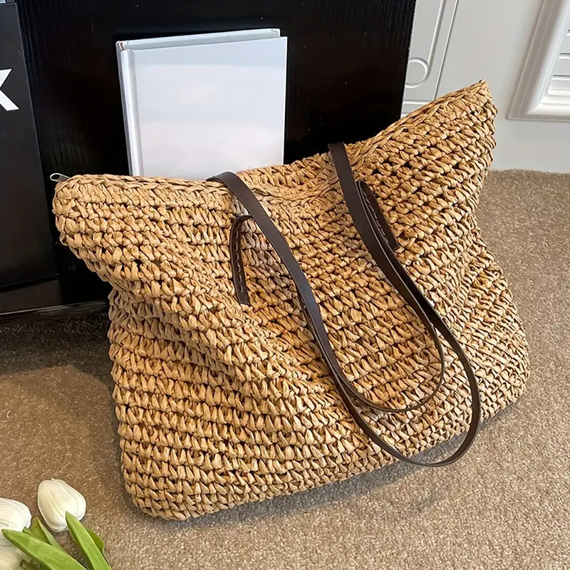 Alessia - Chic Straw Beach Tote Bag