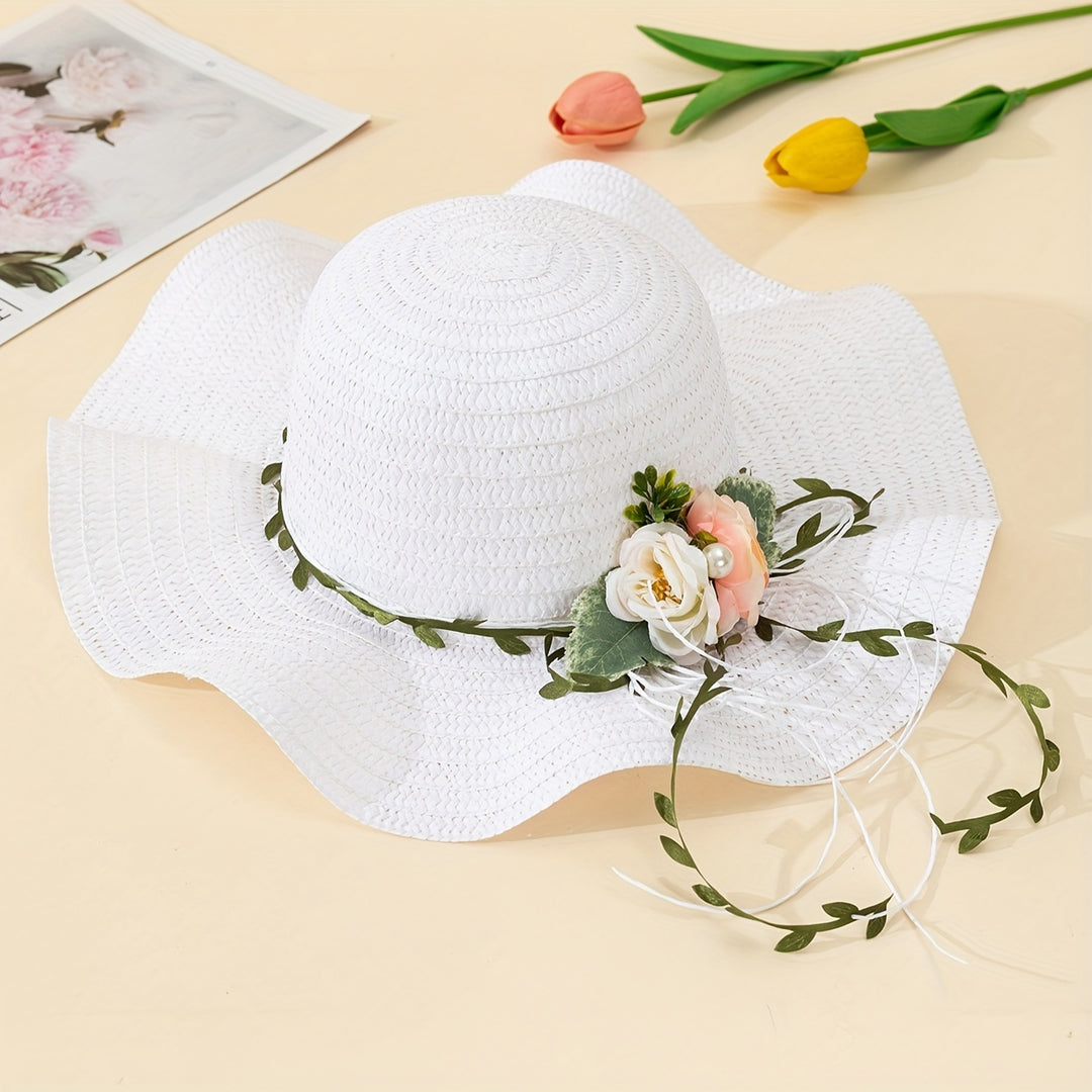 Hope - Women's Stylish Hat with Flowers in White Wavy Lace Edges