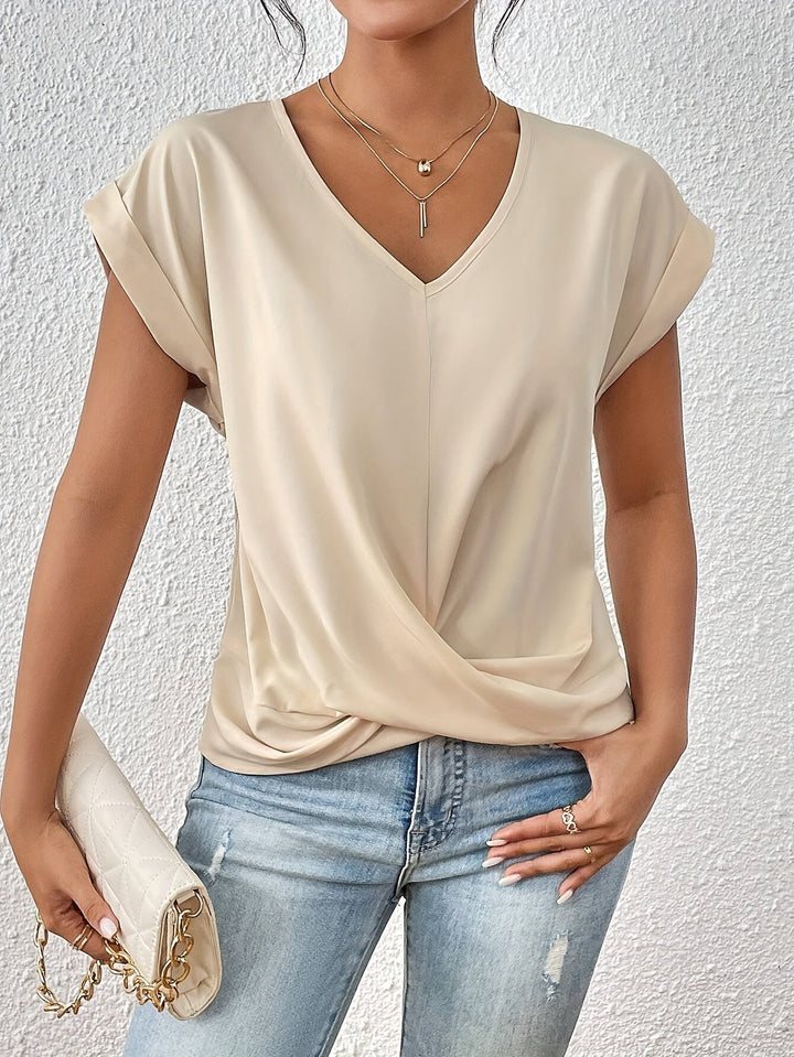 Hazel | Women's V-Neck Short-Sleeve Blouse with Front Twist-Knot