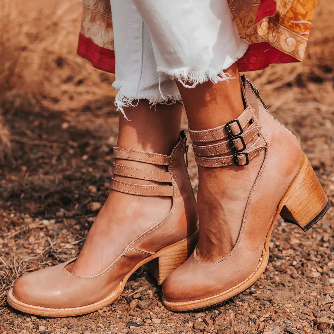 Mey - Elegant Ankle Strap Block Heel Boot