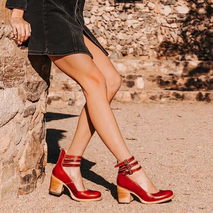 Mey - Elegant Ankle Strap Block Heel Boot