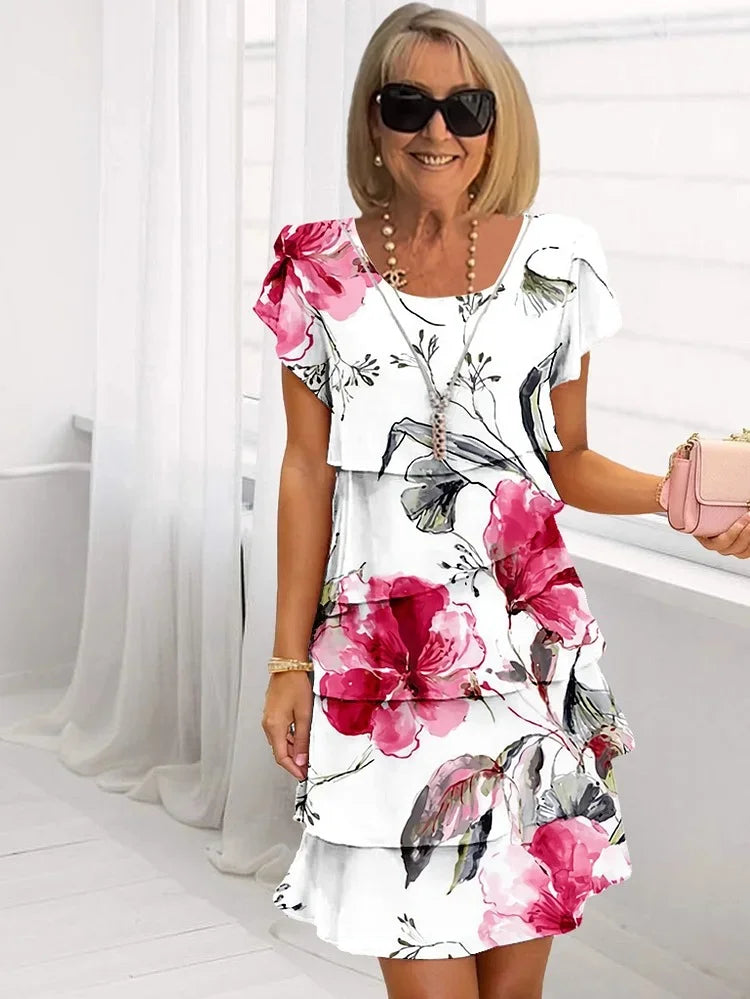 Mia - Chic Ruffled Floral Pleated Dress
