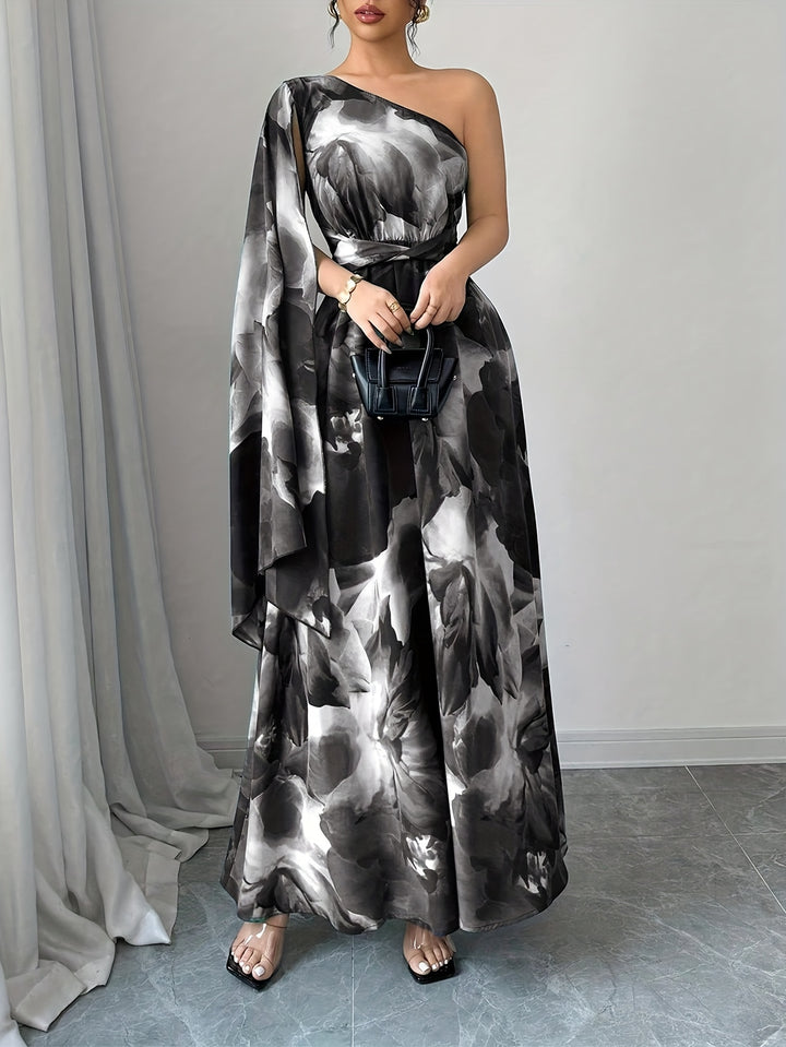 Stella - Floral Print One-Shoulder Wedding Guest Maxi Dress