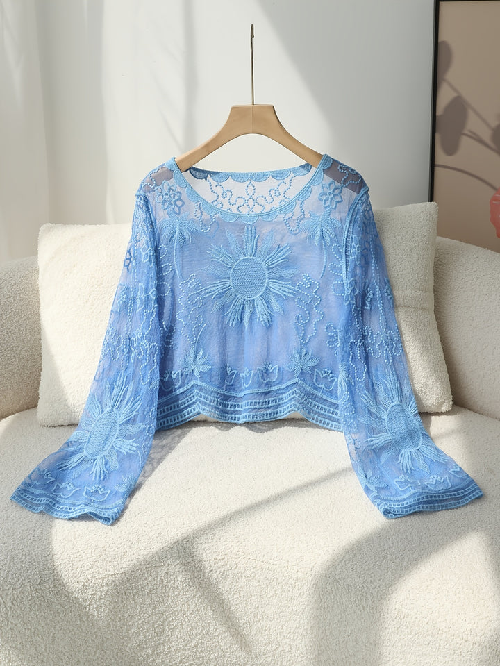 Women's Belly-Baring Bohemian Embroidered Beach Blouse Cover Up