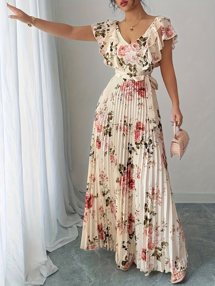 Flor - Plated Wedding Guest Maxi Dress