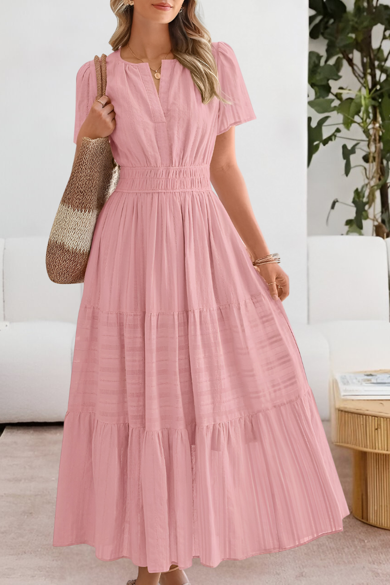 Women’s Summer Cocktail Dress | Short Sleeve Tiered Midi Maxi