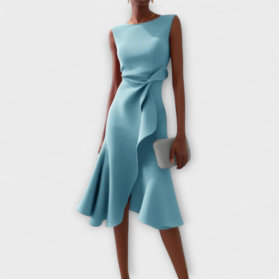 Sheila - Draped Asymmetric Formal Midi Dress