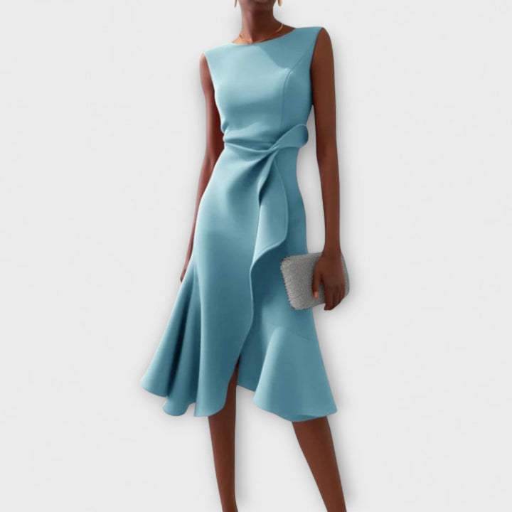Sheila - Draped Asymmetric Formal Midi Dress