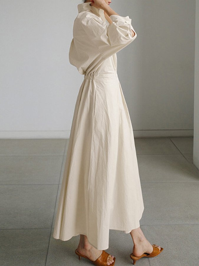 Luxe - Women Collared Long Sleeve Maxi Dress