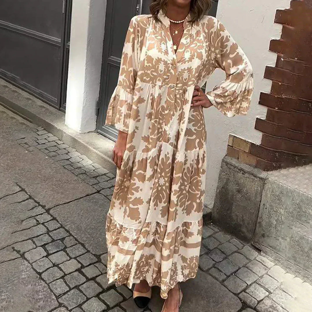 Chloe | Women Boho Printed Long Sleeve Midi Dress