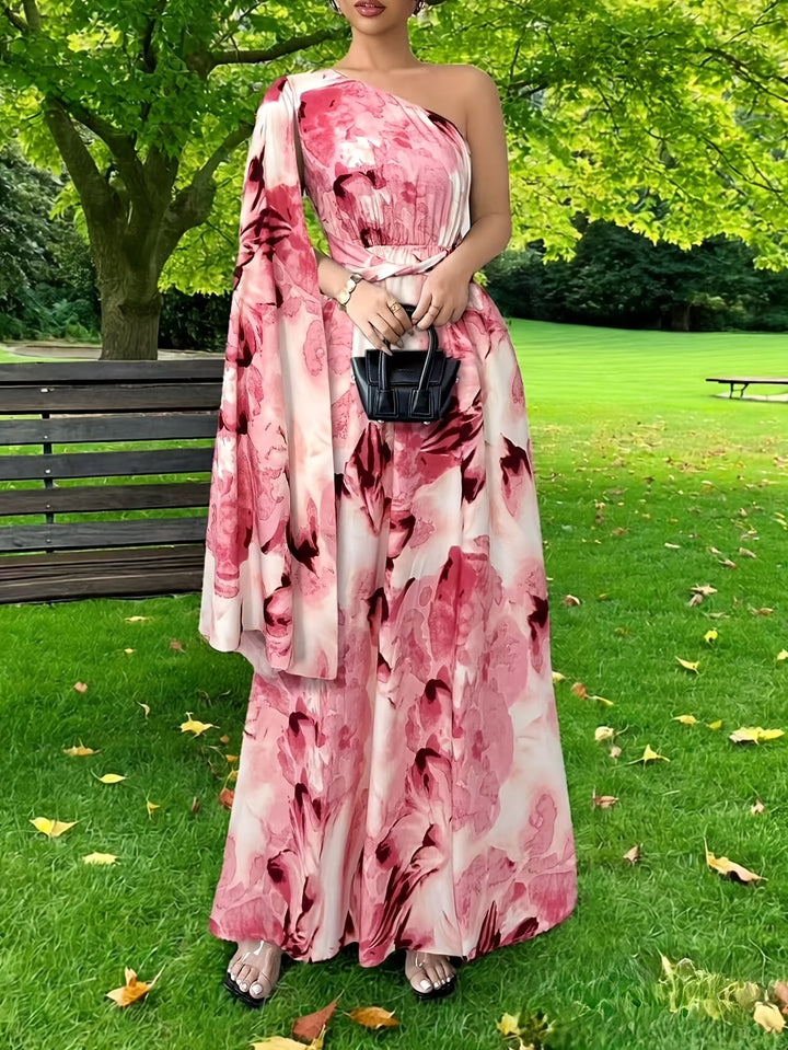 Stella - Floral Print One-Shoulder Wedding Guest Maxi Dress