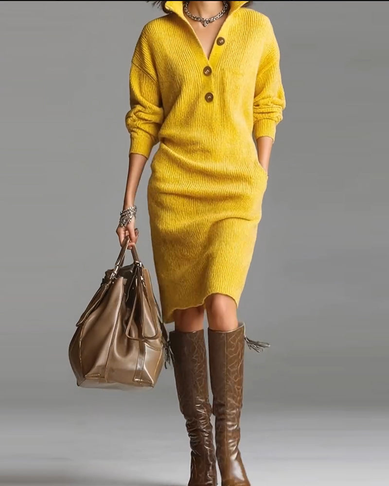 Lydia | Button-Collar Knitted Dress