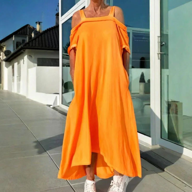 Women's Loose Casual Dress With Exposed Shoulders