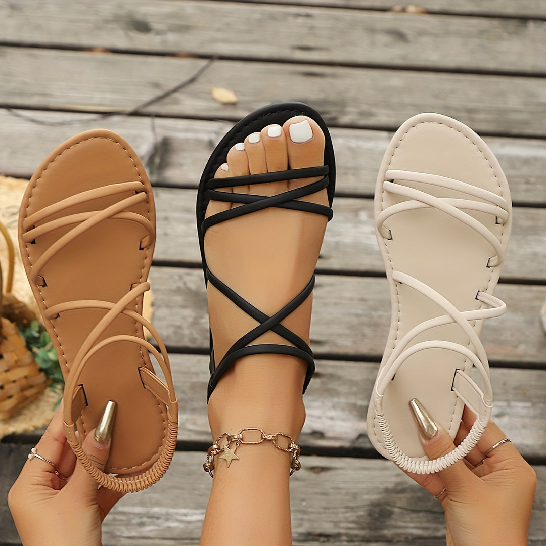 Becky - Elegant Cross-Strap Flat Sandals