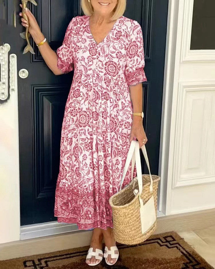 Deep V Half Sleeve Boho Tunic Dress