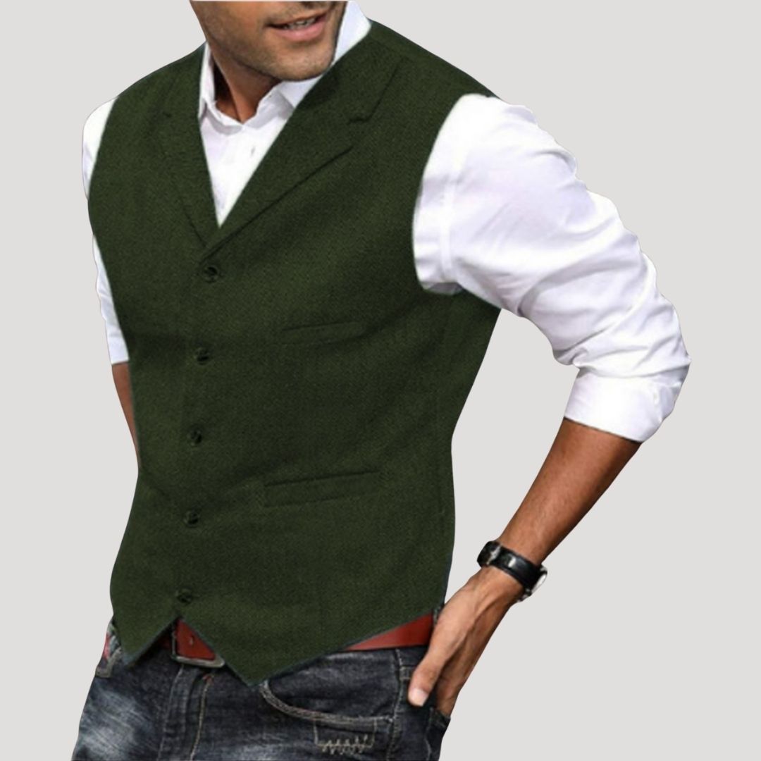 Roger | Men’s V-Neck Button-Down Vest with Vintage Buttons