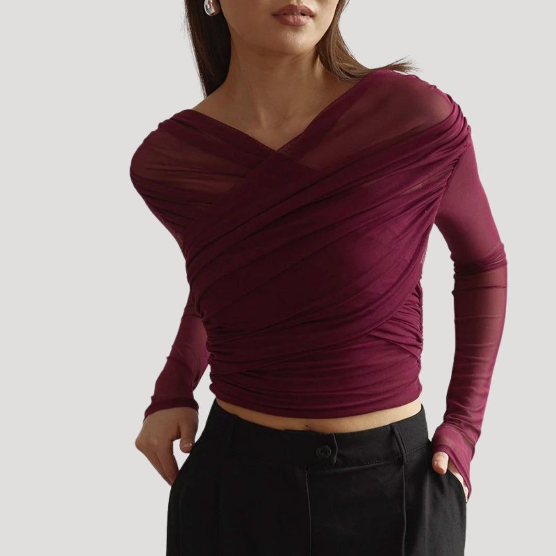 Claire | Women’s Spring Sheer Wrap Long-Sleeve Top